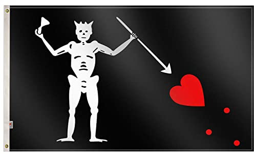 rungift Edward Teach Flagge, groß, 91.4 x 152.4 cm, mittelgroß, für draußen, Leinenheader und doppelt genäht – Messingösen für einfaches Ausstellen von Jolly Roger schwarzen Bart, Piratenflaggen