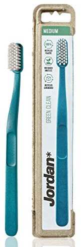 JORDAN Green Clean – Award Winning Sustainable Toothbrush Made from Recycled Materials | Eco-Friendly | Scandinavian Design | Medium Bristles | Mixed Colour | Pack of 1
