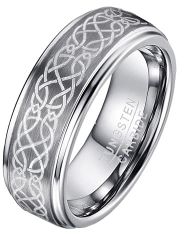 Vakki 8mm Keltischer Drache Wolfram Ring Herren Damen Silber/Blau + Gold Eheringe Verlobungs Ringe Paar Ringe Größe 49 bis 72