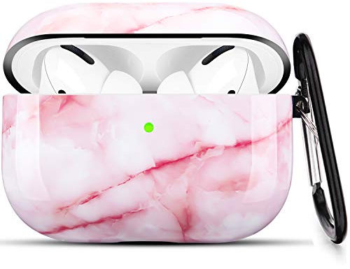 YOMPLOW - Custodia rigida protettiva in marmo per AirPods Pro, portatile e antiurto, con portachiavi per Apple AirPods Pro, colore: rosa marmo