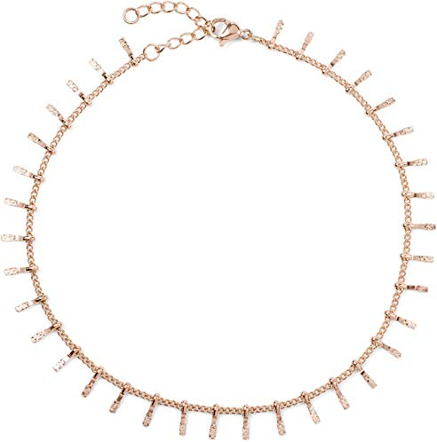 styleBREAKER Damen Fußkettchen mit fein verzierten Anhängern, Gliederkette, Karabinerverschluss, Kette, Schmuck 05080011, Farbe:Rosegold