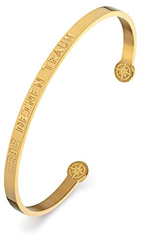 Kistanio Damen Armreif mit graviertem Spruch - LEBE DEINEN Traum - aus Chirurgenstahl, Lieferung im Samtbeutel, 3 Farben verfügbar Roségold, Gold, Silber