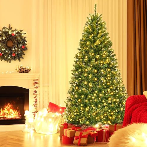 RELAX4LIFE Albero di Natale 180 cm, Artificiale Illuminato, Albero di Natale Illuminato in PVC, con Luce LED e Supporto in Metallo, Verde, Vari Dimensioni