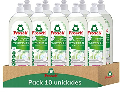 Frosch - Lavavajillas a Mano Líquido Vitaminas Ecológico, Libre de Colorantes y Perfumes, Apto para Pieles Sensibles, Hipoalergénico - Pack de 10 Unidades x 750 ml