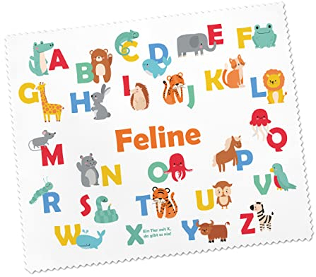 Striefchen® Brillenputztuch für Kinder mit Wunschnamen - schöne kindliche Motive Tier-ABC