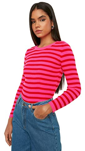 TRENDYOL Damen Trendyol Green Striped Knitwear Pullover Sweater, Rot, S EU