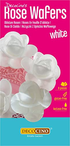 ¡Rosas de papel comestibles blancas DECOCINO (8 uds.) - como flores comestibles para la decoración de bodas y cumpleaños en tartas, cup-cakes, muffins!