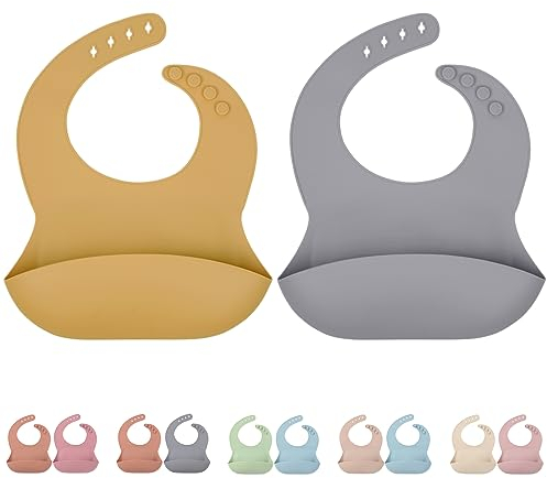 COTTONBEBE Silikon Lätzchen Baby (Grau und Blau)