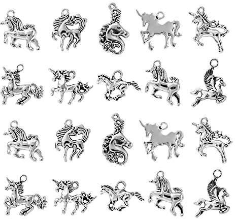 Airssory 100 Stück 10 Stil Einhorn Charms baumeln mythische Tiere kleine Anhänger Bulk Lot für Schmuckherstellung DIY Zubehör