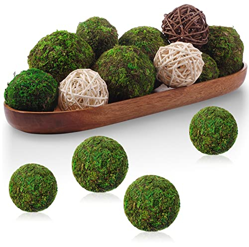 13 Stück Natürliche Mooskugel Grünes Moos Dekokugel Rattan Weidenkugeln Runde Rattankugeln Vase Schüssel Füllstoff Holztablett Oval Holztablett 13,8 x 4,7 Zoll für Garten Hochzeiten Küche