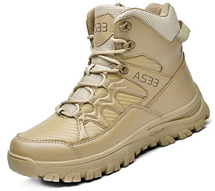 IYVW AS33 706 Stivaletti da Uomo Stivaletti Antiscivolo Traspiranti Stivaletti con Lacci Alti con Cerniera Moda Stivali Trekking all'aperto Giallo deserto 44 EU