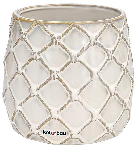 KOTARBAU® Maceta de cerámica esmaltada, Ø 14,5 cm, Tiesto Decorativo para Flores y Plantas, Macetero Redondo para Interiores, Minimalista, Blanco, Mocca, Beige, Forma y diseño de una piña, Original