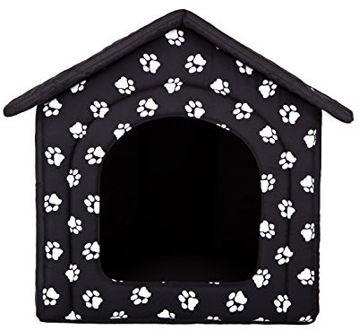 Bjird Hundehütte Hundehaus Hundehöhle für kleine mittelgroße und große Hunde - Katzenhaus, Katzenhöhle - Hundeliegen mit herausnehmbarer Dach - Schwarz mit Pfoten