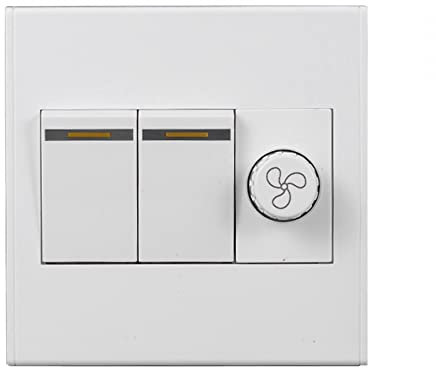 AC 180V-250V Wall Light Switch & Ceiling Fan Control Combo Switch, 2CH Dual 86 Switch Controller Fan PWM Stepless Governor for 200W Dimmer