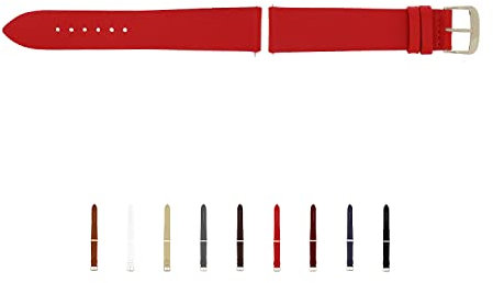 SELVA Uhrenarmband, 14-24 mm, Leder, zum Wechseln, Ersatzarmband für Smartwatch, Made in Germany, Größe:20 mm, Farbe:Rot mit silberner Schließe