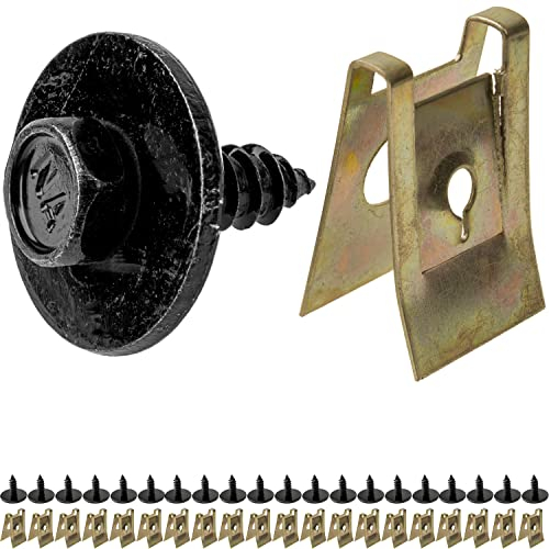Befestigungsset mit Schrauben, Unterlegscheiben, U Typ Klemmen, 20 Pack, M5 Schraube, für Radkasten, Motorraum, Unterbau, Auto Kotflügelclip, Blechmuttern, U-Klemmschrauben für Kfz Karosserie Bleche
