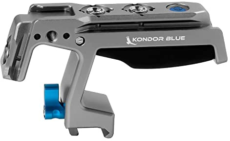 KONDOR BLUE | Talon NATO Top Handle for Camera Cages | Quick Release NATO Clamp, Dual NATO Rails, 3/8-16 ARRI-Style and 1/4-20 Anti-Twist Mounts, Dual Cold Shoes, Bubble Level, Built-In 4mm Hex | Gray