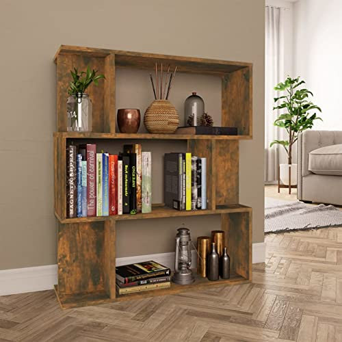 angyang Bücherregal/Raumteiler, Raumteiler Regal, Standregal, Bookcase, Bücherwand, Büroregal, Regalbrett, Räuchereiche 80x24x96 cm Holzwerkstoff