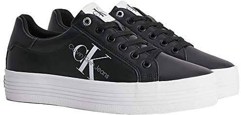 Calvin Klein Jeans Sneakers Vulcanizzate Donna Vulc Flatform Laceup Low Lth Zeppa, Nero (Black), 38 EU