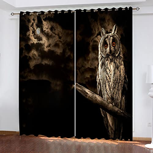 HOUKAI Vorhang Blickdicht Mit Ösen, 2-Set Deko Vorhänge, Verdunklungsvorhang, 3D Grautier Eule Fenstervorhang Für Wohnzimmer Schlafzimmer 264x214Cm Gardinen Verdunkelung Für Schlafzimmer