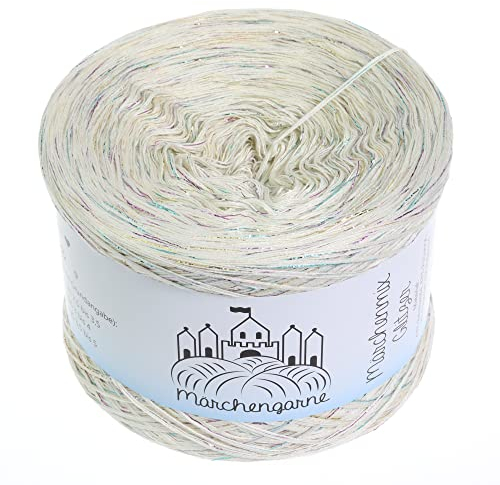 Bobbel Wolle Uni + Multicolour Glitzer 300g - 1140m 4Fach Farbverlaufsgarn Größe Strickwolle Häkeln (Creme Multicolour Glitzer)