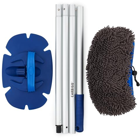 Carbigo® Profi Auto Waschbürstenüberzug Set 21x28cm (700 GSM) – Inkl. Teleskopstange & 180° Schwenkkopf – Autowaschmopp mit saugstarkem Brush Cover – Ideal für Autos, Motorräder, Wohnwagen, LKW