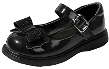 YOSICIL Scarpe Bambina Eleganti con Tacco Bambine e Ragazze Scarpe in pelle con fiocchi Bambina Ballerine Mary Jane Scarpa Eleganti scarpe studenti scuola,nero,26