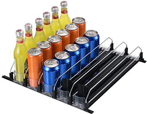 sourcing map 5uds Soda Lata Organizador para Refrigerador, Autoempuje Bebida Organizador para Refrigerador, Ancho Ajustable Bebida Dispensador Empujador para Frigorífico, Negro