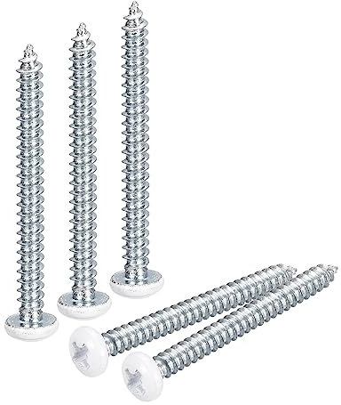 sourcing map ST3.5 x 35 mm, tornillos autorroscantes blancos, 50 tornillos Phillips de cabeza plana para madera para carpintería