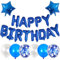 Happy Birthday Banner Balloon, 16 Inch Blue Mylar Foil Letters Banner Set with Confetti Balloons Star Foil Balloons for Boys Men Birthday Party Decorations