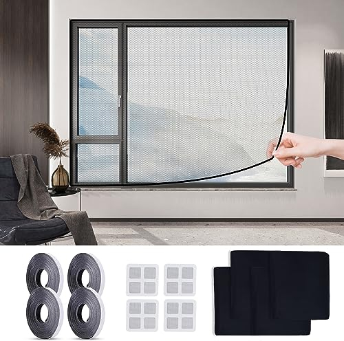 4 Stück Fliegengitter Fenster ohne bohren 130 x 150cm Moskitonetze für Fenster Fensternetz Insektenschutz Baby Fensternetz mit 4 Rollen Klettband Selbstklebend、4x Fliegengitter Reparatur Set