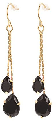 Vissen Black Cubic Zirconia Drop Earrings for Women Gold Plated Elegant Dangle Earrings Long Chain Dainty Jewelry