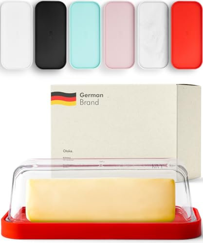 KIVY Butterdose aus Glas mit luftdichtem Deckel, der die Butter weich hält – für Arbeitsplatte und Kühlschranktürregal – spülmaschinenfeste rote Butterdose mit Deckel – Butterdose aus Glas und
