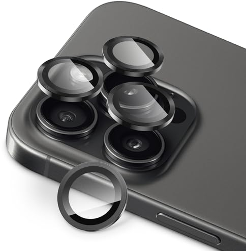 SPARIN 4 Stück für iPhone 15 Pro/iPhone 15 Pro Max Kameraschutz, 9H Härte Panzer Schutz Glas, Ultra-Klar Kamera Schutzfolie, Anti-Kratzer, Titan Schwarz