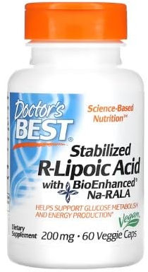 Doctor's Best Ácido R-Lipoico Estabilizado con BioEnhanced Na-RALA, 200mg - 60 Cápsulas vegetales