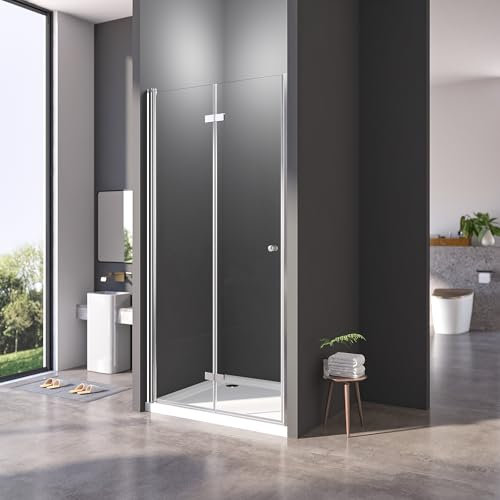 Nischendusche 90x185 cm,Nischenfalttür Duschabtrennung 180°Duschfalttür Duschwand Dusche aus 6mm ESG Sicherheitsglas,Höhe 185 cm,Duschwanne Nicht Enthalten