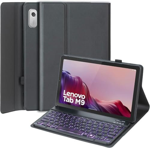 EHLCYS Funda de teclado para Lenovo Tab M9 de 9 pulgadas versión 2023/2024 (TB-310FU/TB-310XU), teclado Bluetooth desmontable retroiluminado de 7 colores, cubierta de soporte ultrafina para Lenovo Tab