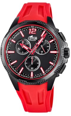 LOTUS Montre Homme Analogique en Caoutchouc Rouge | Mouvement à Quartz, Chronographe, Verre Minéral Haute Résistance, Étanche 10 ATM 18952/2 Special Prices