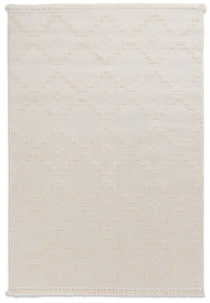 Schöner Wohnen Kollektion Hochwertiger Outdoor Teppich wetterfest - Teppich Wohnzimmer - Außen Teppich strapazierfähig Balkon, Terasse, Garten - Quadrate Creme 80 x 150 cm