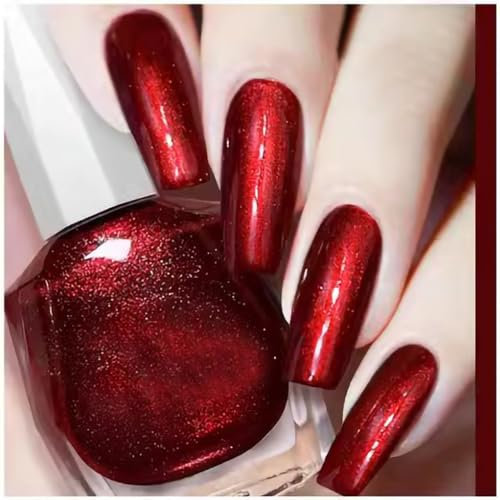 Glitter Nail Polish, Red Nail Varnish, Diamond Glitter Quick Dry Nail Polish No UV Lamp Curing, Long Lasting, Chip Resistant, Non-Toxic, Quick Drying, Salon Manicure, At Home Manicure (9#Red)
