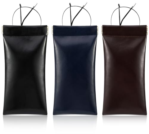 Hifot 3 Pezzi Custodia Occhiali Morbida, Pelle Portatile Custodia Occhiali da Sole da Viaggio Squeeze Top, PU Sottile Porta Occhiali da Borsa Lettura Custodia per Occhiali da Vista Uomo Donna