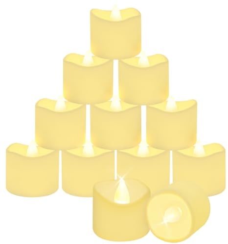 CNMTCCO Candele a LED, 24Pcs Candele a LED Senza Fiamma, Lumini LED, Luce Calda Senza Fiamme con Batterie per Decorazione di Casa,Matrimoni Partito, Halloween, Natale (bianco caldo, 3.7 x 3 CM)