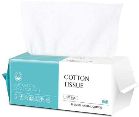 AYQNMHR Lot de 100 lingettes sèches jetables en coton pur, serviettes en coton multi-usages pour les soins de la peau, humides et sèches (bleu, taille unique)