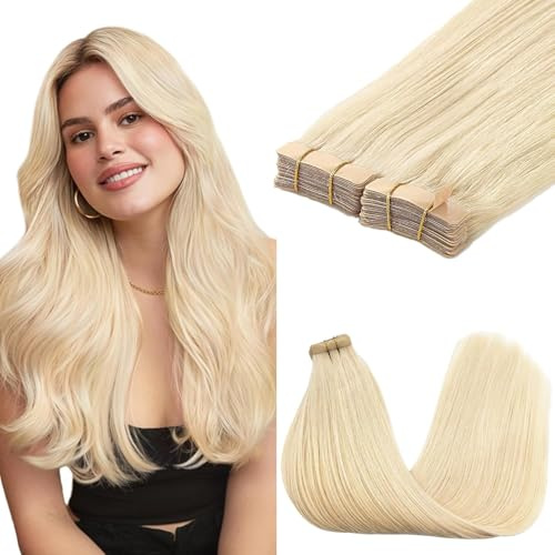 GOO GOO Tape in Hair Extensions human hair, tape Hair Extensions, 18inch 100g 40pcs, Human Hair Extensions, 613R1 Bleach Blonde