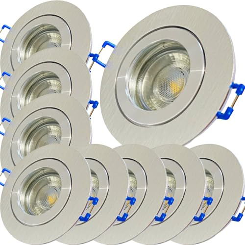 Lichtfaktor24 Neptun LED Bad Einbaustrahler 230 Volt 9 x 5W Aluminium IP44 Einbauleuchte Rund Neutralweiss Feuchtraum Dusche Innen oder Aussen Geeignet Rostfrei Lampe Austauschbar Schutzglas