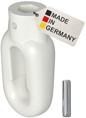 BAUHELD Oeillet pour store banne 10mm en plastique [Fabriqué en Allemagne] - Support pour manivelle de store avec crochet Fleischer - Oeillet de manivelle en blanc (RAL9016) - Avec goupille de serrage