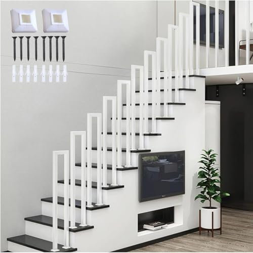 Stair Railing Indoor, U-Shaped Stair Rail, Optional Height 35-110cm, Exterior Railing Stairs, Handrails for Outdoor Steps, for Stairs, Garden, House Entrance, Backyard, Balcony (U-White, 55 cm)