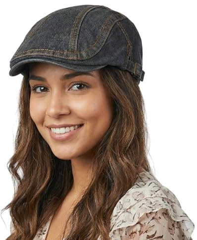 HIQIU Jeans Schiebermütze Herren - Verstellbar Gatsby Flatcap aus Denim Schirmmütze Damen Efeu Hut Newsboy Cap Baskenmütze