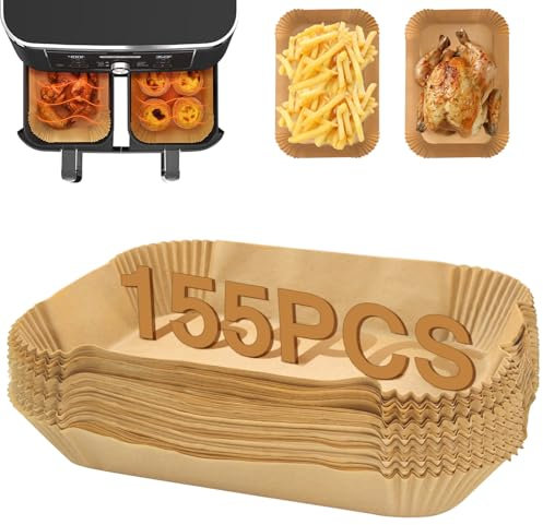 FEEZOM 155PC Ninja Air Fryer Liners Disposable, Air Fryer Paper Liners for Ninja Air Fryer Dual, Airfryer Food Grade Accessories for AF300UK AF400UK, Salter, Other Dual Airfryer