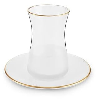 KARACA Jasmine - Set di bicchieri da tè turco per 6 persone, tazza da tè in vetro e piattino, per tea party pomeridiano, lavabili in lavastoviglie, servizio da tè turco da 12 pezzi per adulti (170 ml)